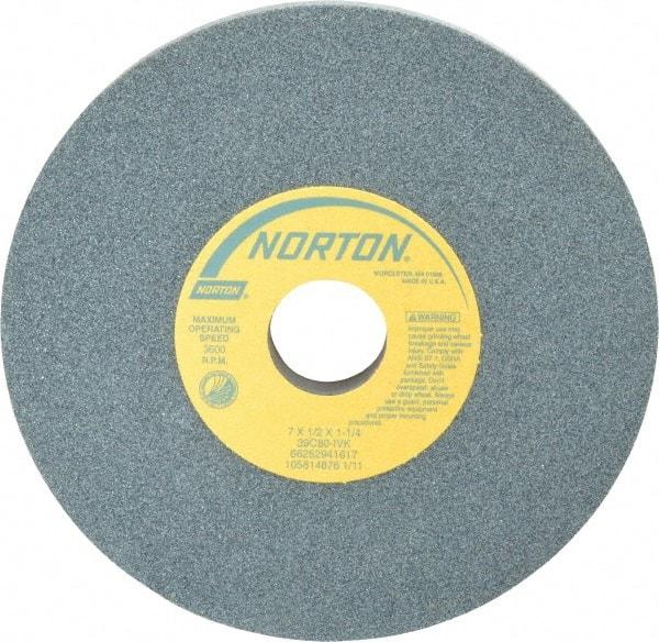 Norton - 7" Diam x 1-1/4" Hole x 1/2" Thick, I Hardness, 80 Grit Surface Grinding Wheel - Silicon Carbide, Type 1, Medium Grade, 3,600 Max RPM, Vitrified Bond, No Recess - Industrial Tool & Supply