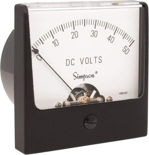 Simpson Electric - Analog, DC Voltmeter, Panel Meter - 60 Hz, 1000 Ohms at 60 Hz, 50 VDC - Industrial Tool & Supply