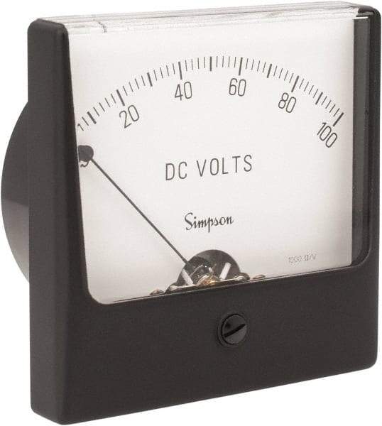 Simpson Electric - Analog, DC Voltmeter, Panel Meter - 60 Hz, 1000 Ohms at 60 Hz, 100 VDC - Industrial Tool & Supply