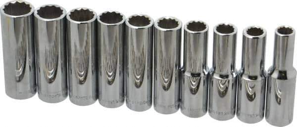 Blackhawk by Proto - 10 Piece 1/2" Drive Deep Well Socket Set - 12 Points, 10mm to 19mm Range, Metric Measurement Standard - Industrial Tool & Supply