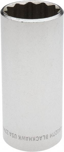 Blackhawk by Proto - 1/2" Drive, Deep Hand Socket - 12 Points, 3-3/32" OAL, Chrome Finish - Industrial Tool & Supply