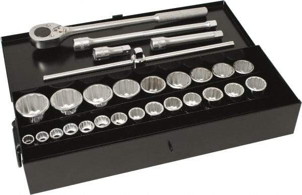 Blackhawk by Proto - 28 Piece 3/4" Drive Socket Set - 12 Points, 3/4" to 1-7/16" Range, Inch Measurement Standard - Industrial Tool & Supply