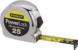 Stanley - 25' x 1" Yellow Blade Tape Measure - 1/16" Graduation, Inch Graduation Style, Silver Case - Industrial Tool & Supply
