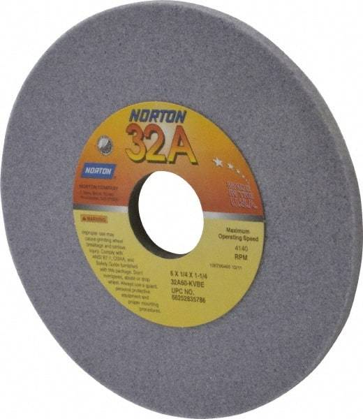Norton - 6" Diam x 1-1/4" Hole x 1/4" Thick, K Hardness, 60 Grit Surface Grinding Wheel - Aluminum Oxide, Type 1, Medium Grade, 4,140 Max RPM, Vitrified Bond, No Recess - Industrial Tool & Supply