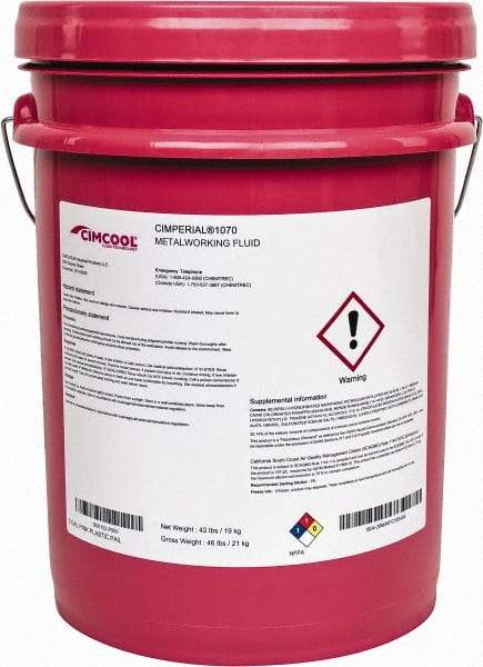 Cimcool - Cimperial 1070, 5 Gal Pail Cutting & Grinding Fluid - Water Soluble, For Boring, Broaching, Drilling, Milling, Reaming, Sawing, Tapping - Industrial Tool & Supply