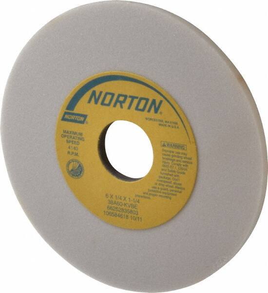 Norton - 6" Diam x 1-1/4" Hole x 1/4" Thick, K Hardness, 60 Grit Surface Grinding Wheel - Aluminum Oxide, Type 1, Medium Grade, 4,140 Max RPM, Vitrified Bond, No Recess - Industrial Tool & Supply