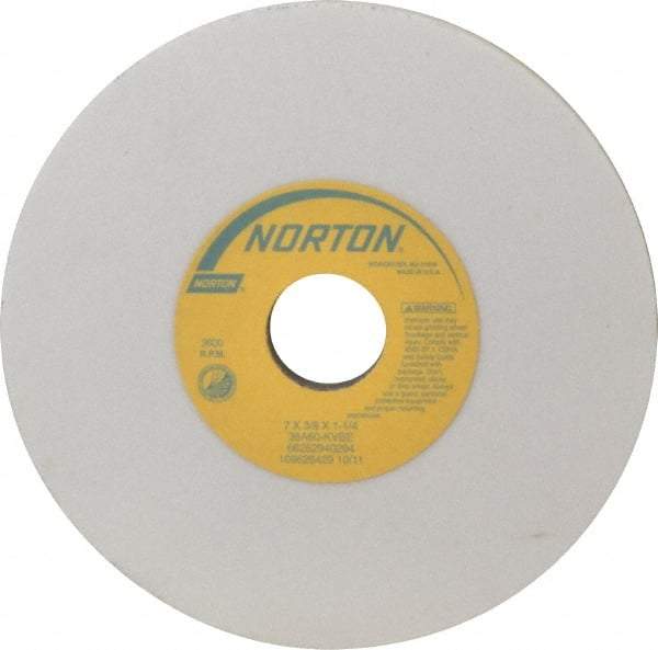 Norton - 7" Diam x 1-1/4" Hole x 3/8" Thick, K Hardness, 60 Grit Surface Grinding Wheel - Aluminum Oxide, Type 1, Medium Grade, 3,600 Max RPM, Vitrified Bond, No Recess - Industrial Tool & Supply