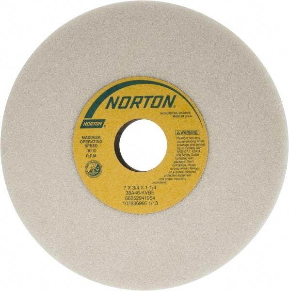 Norton - 7" Diam x 1-1/4" Hole x 3/4" Thick, K Hardness, 46 Grit Surface Grinding Wheel - Aluminum Oxide, Type 1, Coarse Grade, 3,600 Max RPM, Vitrified Bond, No Recess - Industrial Tool & Supply