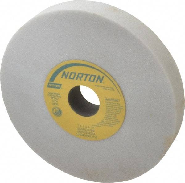 Norton - 7" Diam x 1-1/4" Hole x 1" Thick, H Hardness, 46 Grit Surface Grinding Wheel - Aluminum Oxide, Type 1, Coarse Grade, 3,600 Max RPM, Vitrified Bond, No Recess - Industrial Tool & Supply