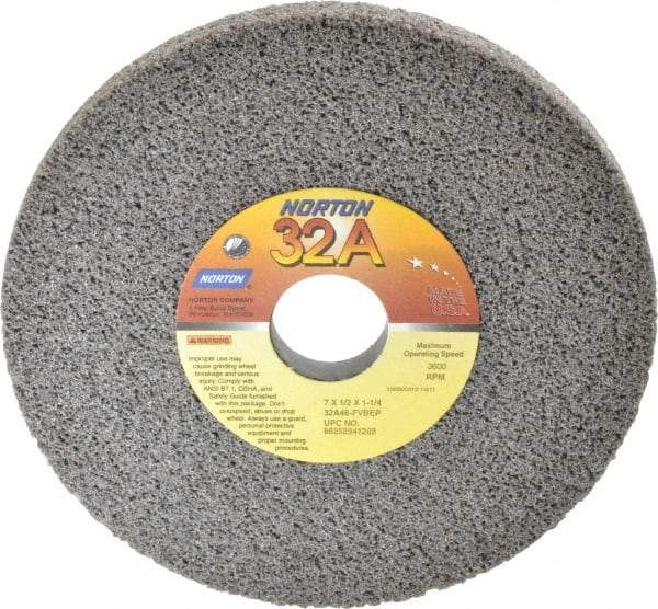 Norton - 7" Diam x 1-1/4" Hole x 1/2" Thick, F Hardness, 46 Grit Surface Grinding Wheel - Aluminum Oxide, Type 1, Coarse Grade, 3,600 Max RPM, Vitrified Bond, No Recess - Industrial Tool & Supply