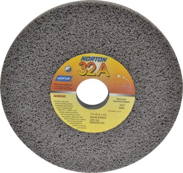 Norton - 7" Diam x 1-1/4" Hole x 1/2" Thick, G Hardness, 46 Grit Surface Grinding Wheel - Aluminum Oxide, Type 1, Coarse Grade, 3,600 Max RPM, Vitrified Bond, No Recess - Industrial Tool & Supply