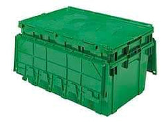 Akro-Mils - 100 Lb Load Capacity Green Polyethylene Attached-Lid Container - Stacking, Nesting, 27.1" Long x 16.9" Wide x 12-1/2" High, Lid Included - Industrial Tool & Supply