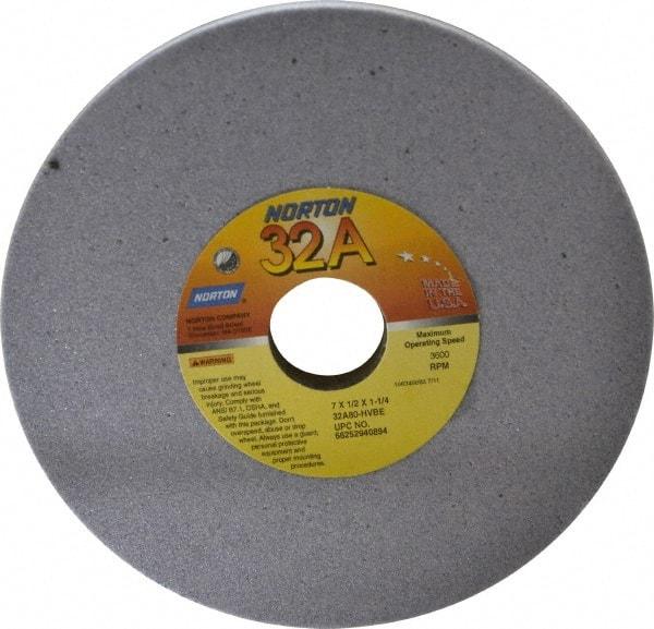 Norton - 7" Diam x 1-1/4" Hole x 1/2" Thick, H Hardness, 80 Grit Surface Grinding Wheel - Aluminum Oxide, Type 1, Medium Grade, 3,600 Max RPM, Vitrified Bond, No Recess - Industrial Tool & Supply