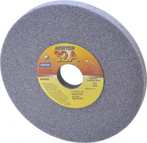 Norton - 7" Diam x 1-1/4" Hole x 1/2" Thick, K Hardness, 46 Grit Surface Grinding Wheel - Aluminum Oxide, Type 1, Coarse Grade, 3,600 Max RPM, Vitrified Bond, No Recess - Industrial Tool & Supply