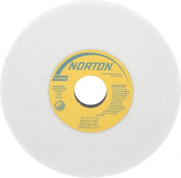 Norton - 7" Diam x 1-1/4" Hole x 1/2" Thick, H Hardness, 46 Grit Surface Grinding Wheel - Aluminum Oxide, Type 1, Coarse Grade, 3,600 Max RPM, Vitrified Bond, No Recess - Industrial Tool & Supply