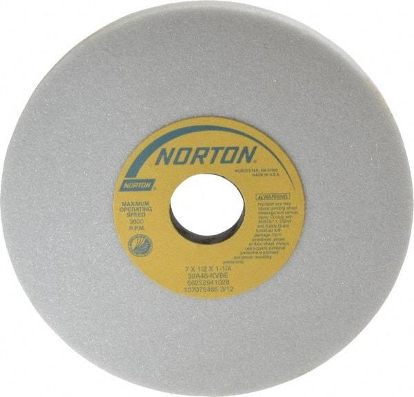 Norton - 7" Diam x 1-1/4" Hole x 1/2" Thick, K Hardness, 46 Grit Surface Grinding Wheel - Aluminum Oxide, Type 1, Coarse Grade, 3,600 Max RPM, Vitrified Bond, No Recess - Industrial Tool & Supply
