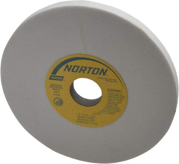 Norton - 7" Diam x 1-1/4" Hole x 1/2" Thick, H Hardness, 80 Grit Surface Grinding Wheel - Aluminum Oxide, Type 1, Medium Grade, 3,600 Max RPM, Vitrified Bond, No Recess - Industrial Tool & Supply
