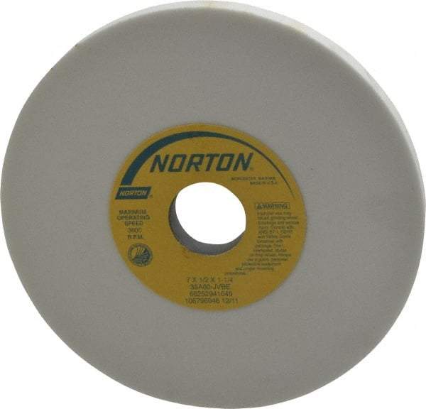 Norton - 7" Diam x 1-1/4" Hole x 1/2" Thick, J Hardness, 80 Grit Surface Grinding Wheel - Aluminum Oxide, Type 1, Medium Grade, 3,600 Max RPM, Vitrified Bond, No Recess - Industrial Tool & Supply