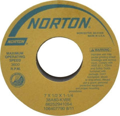 Norton - 7" Diam x 1-1/4" Hole x 1/2" Thick, K Hardness, 80 Grit Surface Grinding Wheel - Aluminum Oxide, Type 1, Medium Grade, 3,600 Max RPM, Vitrified Bond, No Recess - Industrial Tool & Supply