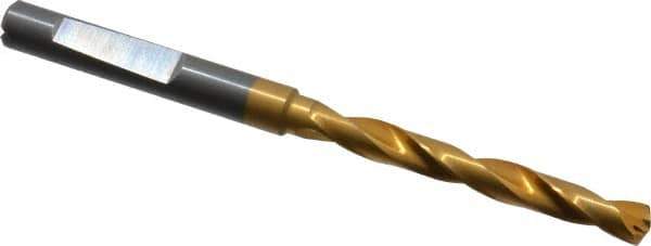 Guhring - 4.9mm 140° Solid Carbide Jobber Drill - TiN Finish, Right Hand Cut, Spiral Flute, Whistle Notch Shank, 82mm OAL, SU Point - Industrial Tool & Supply