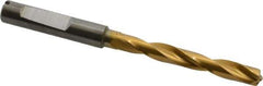 Guhring - Letter E (1/4) 140° Solid Carbide Jobber Drill - TiN Finish, Right Hand Cut, Spiral Flute, Whistle Notch Shank, 91mm OAL, SU Point - Industrial Tool & Supply