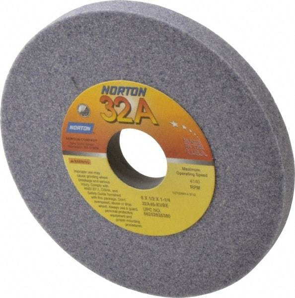 Norton - 6" Diam x 1-1/4" Hole x 1/2" Thick, K Hardness, 46 Grit Surface Grinding Wheel - Aluminum Oxide, Type 1, Coarse Grade, 4,140 Max RPM, Vitrified Bond, No Recess - Industrial Tool & Supply