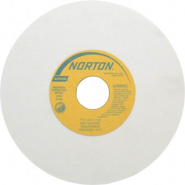 Norton - 7" Diam x 1-1/4" Hole x 1/4" Thick, K Hardness, 150 Grit Surface Grinding Wheel - Aluminum Oxide, Type 1, Very Fine Grade, 3,600 Max RPM, Vitrified Bond, No Recess - Industrial Tool & Supply