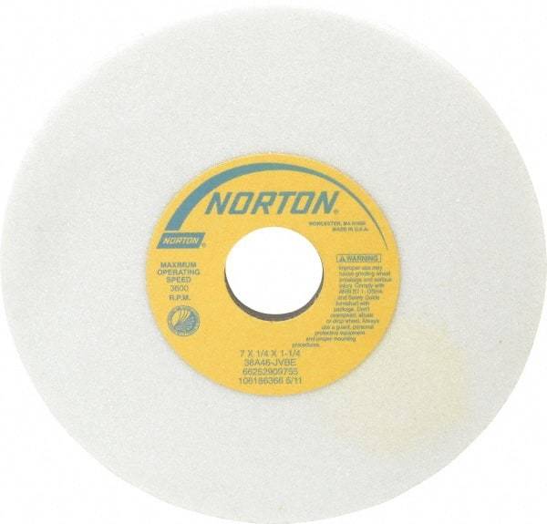 Norton - 7" Diam x 1-1/4" Hole x 1/4" Thick, J Hardness, 46 Grit Surface Grinding Wheel - Aluminum Oxide, Type 1, Coarse Grade, 3,600 Max RPM, Vitrified Bond, No Recess - Industrial Tool & Supply