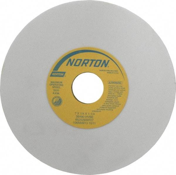 Norton - 7" Diam x 1-1/4" Hole x 1/4" Thick, H Hardness, 80 Grit Surface Grinding Wheel - Aluminum Oxide, Type 1, Medium Grade, 3,600 Max RPM, Vitrified Bond, No Recess - Industrial Tool & Supply