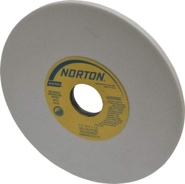 Norton - 7" Diam x 1-1/4" Hole x 1/4" Thick, K Hardness, 100 Grit Surface Grinding Wheel - Aluminum Oxide, Type 1, Fine Grade, 3,600 Max RPM, Vitrified Bond, No Recess - Industrial Tool & Supply