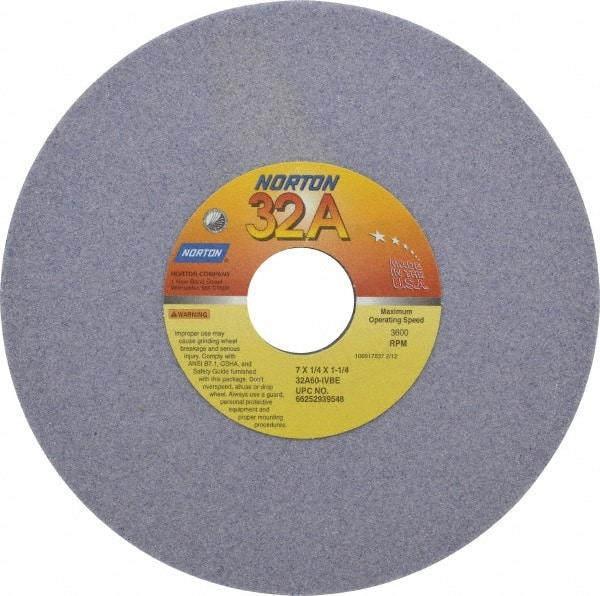 Norton - 7" Diam x 1-1/4" Hole x 1/4" Thick, I Hardness, 60 Grit Surface Grinding Wheel - Aluminum Oxide, Type 1, Medium Grade, 3,600 Max RPM, Vitrified Bond, No Recess - Industrial Tool & Supply