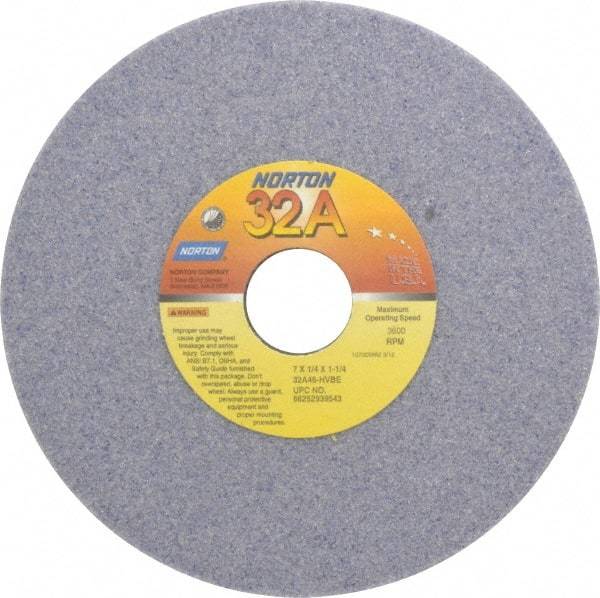 Norton - 7" Diam x 1-1/4" Hole x 1/4" Thick, H Hardness, 46 Grit Surface Grinding Wheel - Aluminum Oxide, Type 1, Coarse Grade, 3,600 Max RPM, Vitrified Bond, No Recess - Industrial Tool & Supply