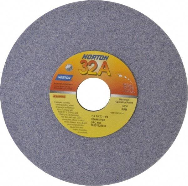 Norton - 7" Diam x 1-1/4" Hole x 1/4" Thick, I Hardness, 46 Grit Surface Grinding Wheel - Aluminum Oxide, Type 1, Coarse Grade, 3,600 Max RPM, Vitrified Bond, No Recess - Industrial Tool & Supply