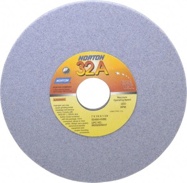 Norton - 7" Diam x 1-1/4" Hole x 1/4" Thick, H Hardness, 60 Grit Surface Grinding Wheel - Aluminum Oxide, Type 1, Medium Grade, 3,600 Max RPM, Vitrified Bond, No Recess - Industrial Tool & Supply