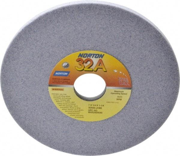 Norton - 7" Diam x 1-1/4" Hole x 1/4" Thick, J Hardness, 60 Grit Surface Grinding Wheel - Aluminum Oxide, Type 1, Medium Grade, 3,600 Max RPM, Vitrified Bond, No Recess - Industrial Tool & Supply