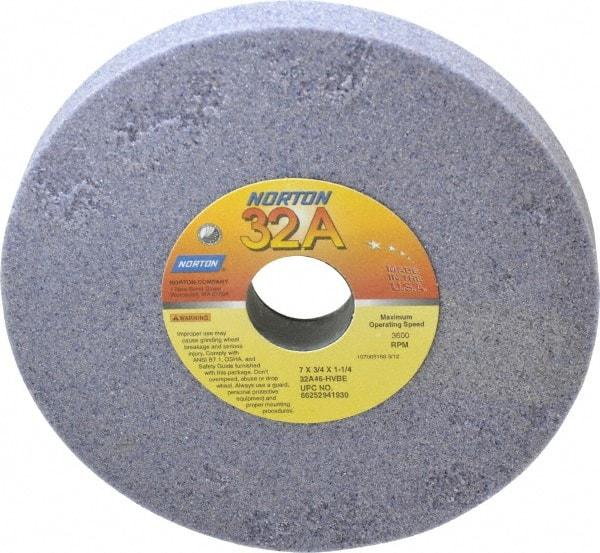Norton - 7" Diam x 1-1/4" Hole x 3/4" Thick, H Hardness, 46 Grit Surface Grinding Wheel - Aluminum Oxide, Type 1, Coarse Grade, 3,600 Max RPM, Vitrified Bond, No Recess - Industrial Tool & Supply