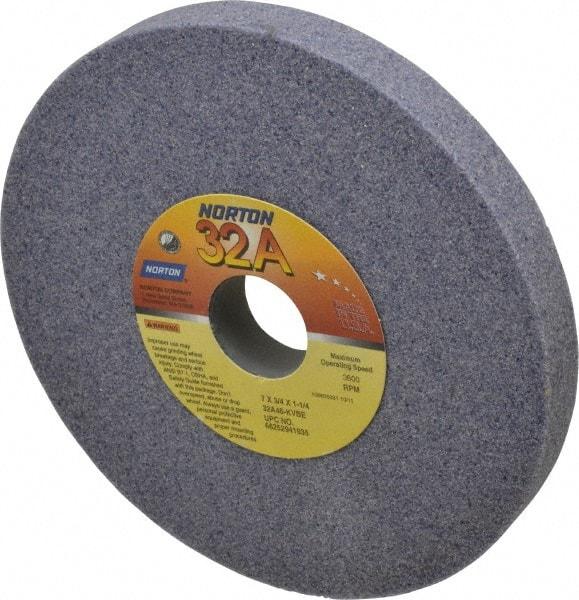 Norton - 7" Diam x 1-1/4" Hole x 3/4" Thick, K Hardness, 46 Grit Surface Grinding Wheel - Aluminum Oxide, Type 1, Coarse Grade, 3,600 Max RPM, Vitrified Bond, No Recess - Industrial Tool & Supply