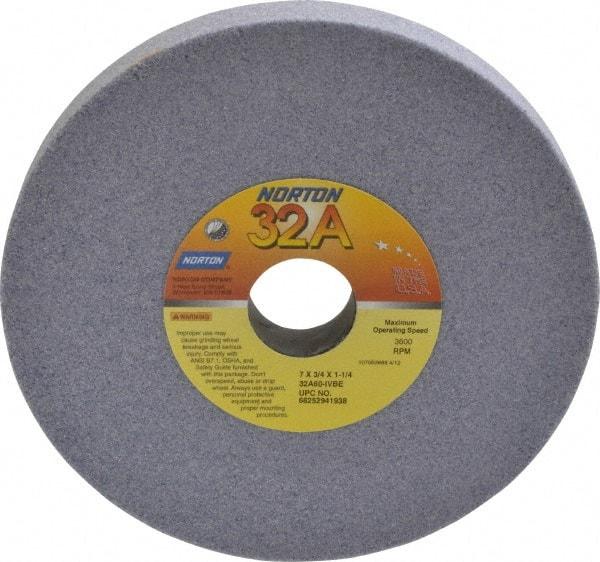 Norton - 7" Diam x 1-1/4" Hole x 3/4" Thick, I Hardness, 60 Grit Surface Grinding Wheel - Aluminum Oxide, Type 1, Medium Grade, 3,600 Max RPM, Vitrified Bond, No Recess - Industrial Tool & Supply