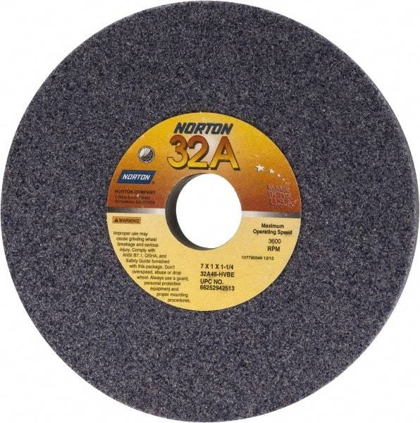 Norton - 7" Diam x 1-1/4" Hole x 1" Thick, H Hardness, 46 Grit Surface Grinding Wheel - Aluminum Oxide, Type 1, Coarse Grade, 3,600 Max RPM, Vitrified Bond, No Recess - Industrial Tool & Supply