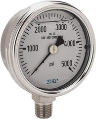Wika - 2-1/2" Dial, 1/4 Thread, 0-5,000 Scale Range, Pressure Gauge - Lower Connection Mount, Accurate to 2-1-2% of Scale - Industrial Tool & Supply