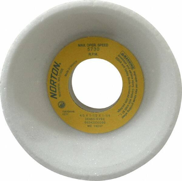 Norton - 4" Diam, 1-1/4" Hole Size, 1-1/2" Overall Thickness, 60 Grit, Type 11 Tool & Cutter Grinding Wheel - Medium Grade, Aluminum Oxide, K Hardness, Vitrified Bond, 5,730 RPM - Industrial Tool & Supply