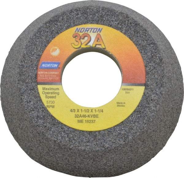 Norton - 4" Diam, 1-1/4" Hole Size, 1-1/2" Overall Thickness, 46 Grit, Type 11 Tool & Cutter Grinding Wheel - Coarse Grade, Aluminum Oxide, K Hardness, Vitrified Bond, 5,730 RPM - Industrial Tool & Supply