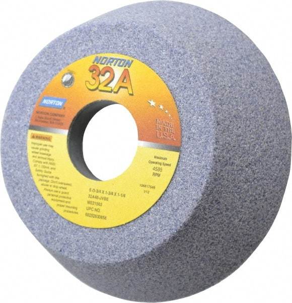 Norton - 5" Diam, 1-1/4" Hole Size, 1-3/4" Overall Thickness, 46 Grit, Type 11 Tool & Cutter Grinding Wheel - Coarse Grade, Aluminum Oxide, J Hardness, Vitrified Bond, 4,585 RPM - Industrial Tool & Supply