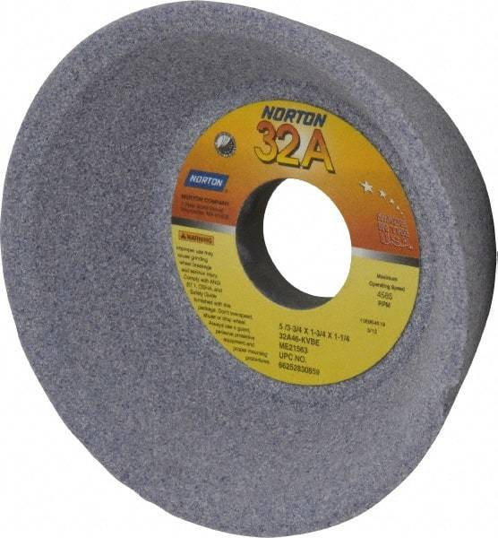 Norton - 5" Diam, 1-1/4" Hole Size, 1-3/4" Overall Thickness, 46 Grit, Type 11 Tool & Cutter Grinding Wheel - Coarse Grade, Aluminum Oxide, K Hardness, Vitrified Bond, 4,585 RPM - Industrial Tool & Supply