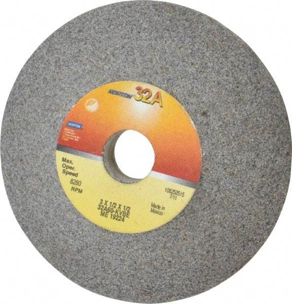 Norton - 3" Diam, 1/2" Hole Size, 1/2" Overall Thickness, 60 Grit, Type 12 Tool & Cutter Grinding Wheel - Medium Grade, Aluminum Oxide, K Hardness, Vitrified Bond, 8,280 RPM - Industrial Tool & Supply