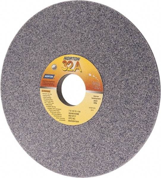 Norton - 7" Diam, 1-1/4" Hole Size, 1/2" Overall Thickness, 46 Grit, Type 12 Tool & Cutter Grinding Wheel - Coarse Grade, Aluminum Oxide, K Hardness, Vitrified Bond, 3,600 RPM - Industrial Tool & Supply