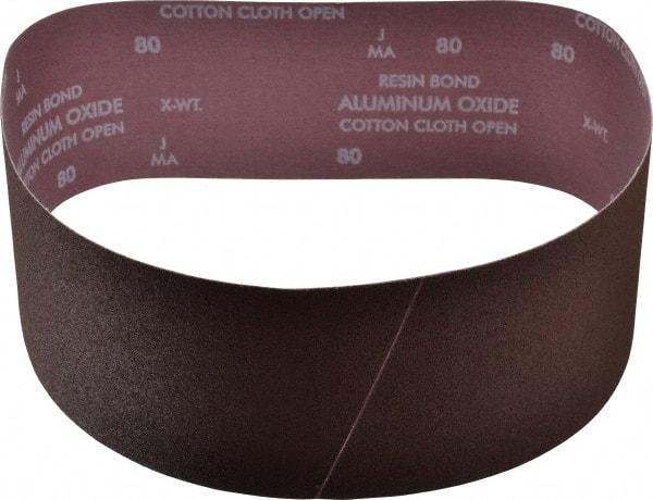Norton - 4" Wide x 36" OAL, 80 Grit, Aluminum Oxide Abrasive Belt - Aluminum Oxide, Medium, Coated, X Weighted Cloth Backing, Series R228 - Industrial Tool & Supply