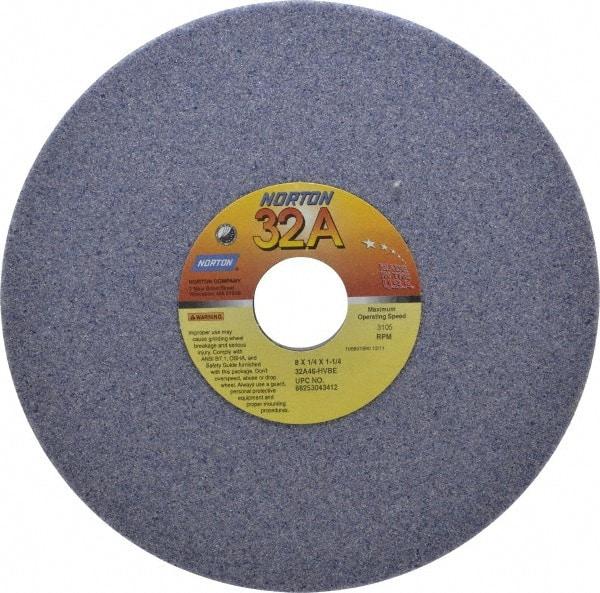 Norton - 8" Diam x 1-1/4" Hole x 1/4" Thick, H Hardness, 46 Grit Surface Grinding Wheel - Aluminum Oxide, Type 1, Coarse Grade, 3,105 Max RPM, Vitrified Bond, No Recess - Industrial Tool & Supply