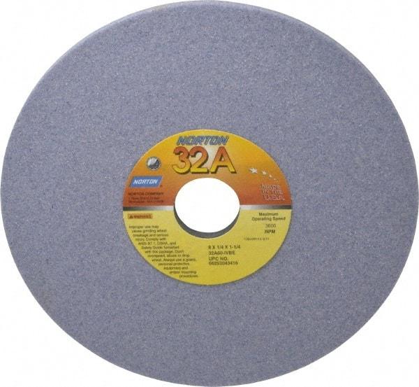 Norton - 8" Diam x 1-1/4" Hole x 1/4" Thick, I Hardness, 60 Grit Surface Grinding Wheel - Aluminum Oxide, Type 1, Medium Grade, 3,600 Max RPM, Vitrified Bond, No Recess - Industrial Tool & Supply