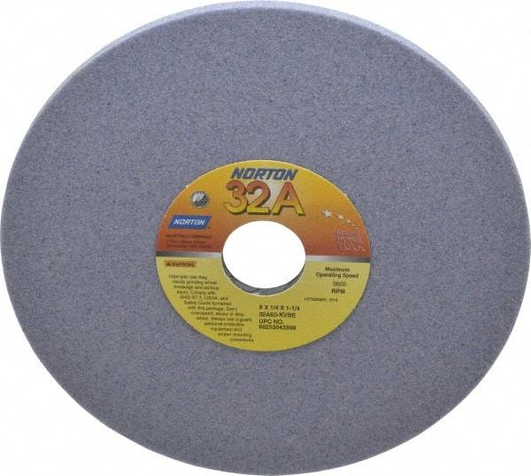 Norton - 8" Diam x 1-1/4" Hole x 1/4" Thick, K Hardness, 60 Grit Surface Grinding Wheel - Aluminum Oxide, Type 1, Medium Grade, 3,600 Max RPM, Vitrified Bond, No Recess - Industrial Tool & Supply